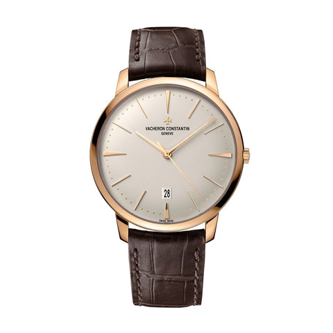 Vacheron Constantin Patrimony Self-Winding-Vacheron Constantin Patrimony Self-winding 40mm - 85180/000R-9248 - Vacheron Constantin Patrimony Self-Winding in a 40mm rose gold case with beige dial on leather strap, featuring a date display and automatic movement.