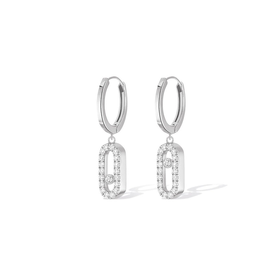 Messika Move Uno Diamond Hoop Earrings in 18 karat white gold with diamonds.