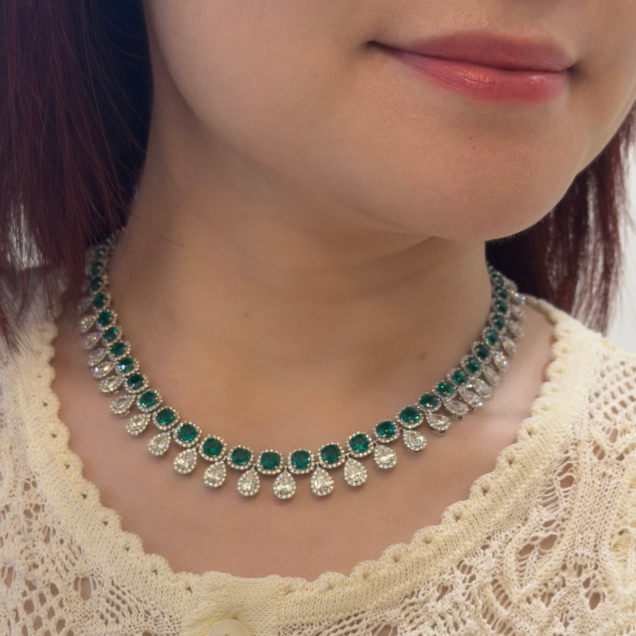 Platinum Emerald Diamond Necklace