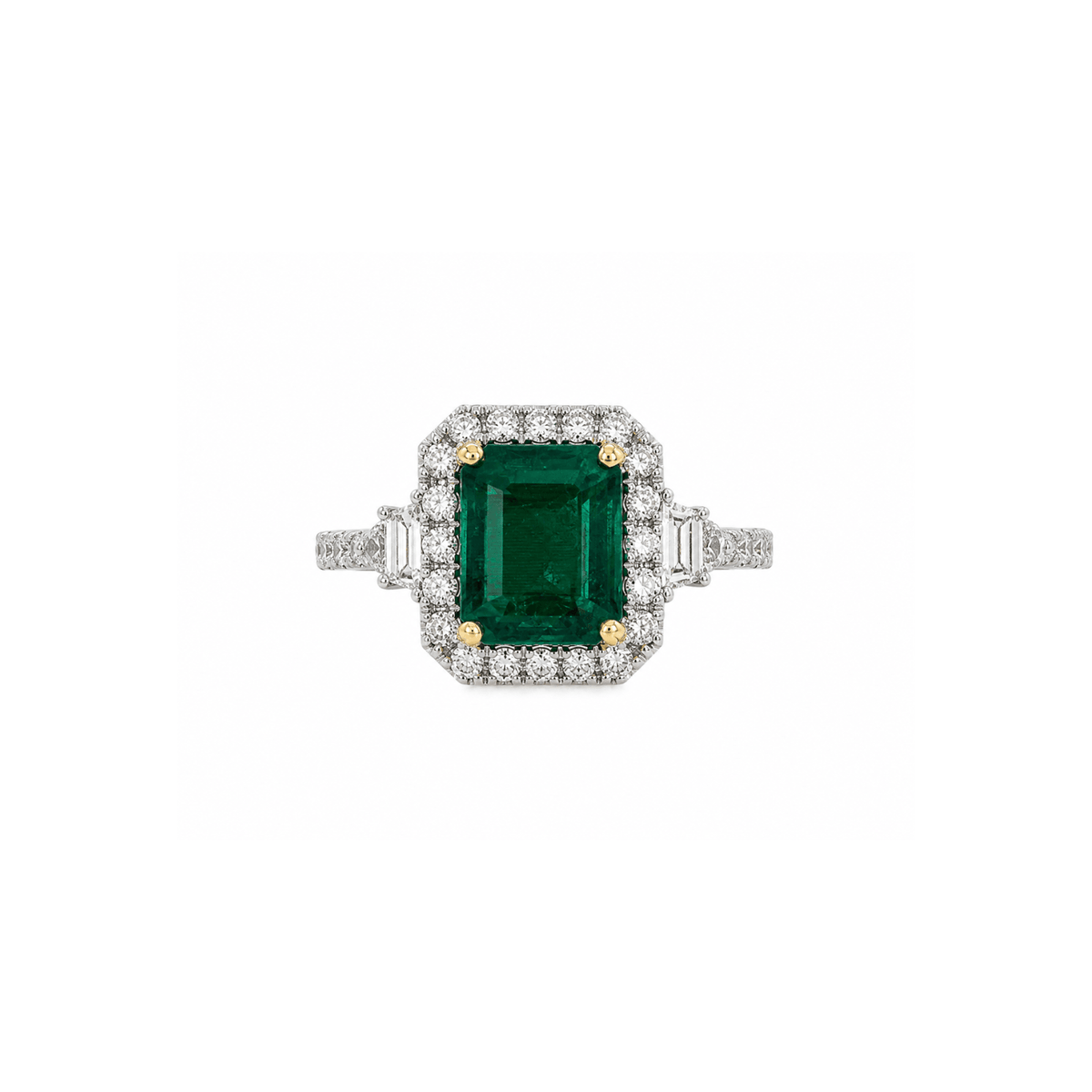 18K Emerald Diamond Halo Ring 