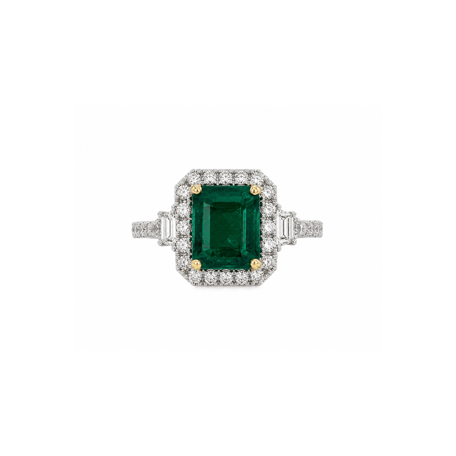 18K Emerald Diamond Halo Ring 