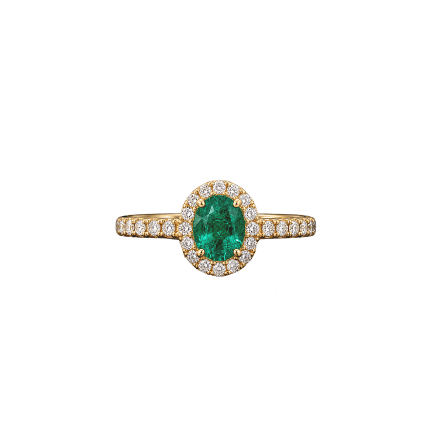 18K Emerald Diamond Halo Ring
