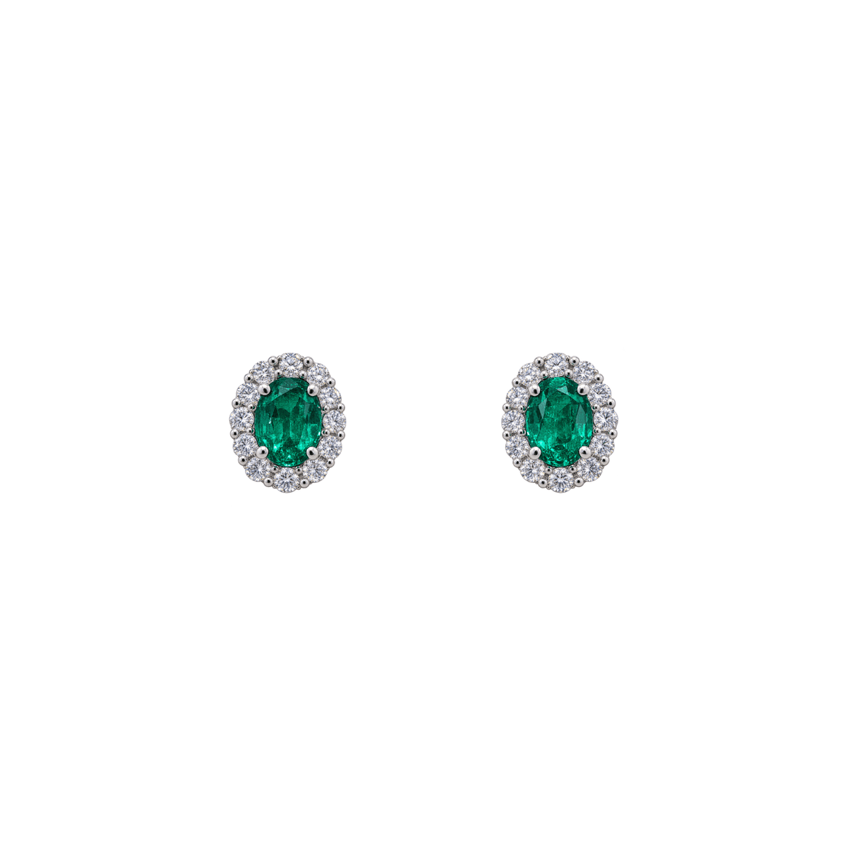18K Emerald Diamond Halo Stud Earrings - EERTJ00082