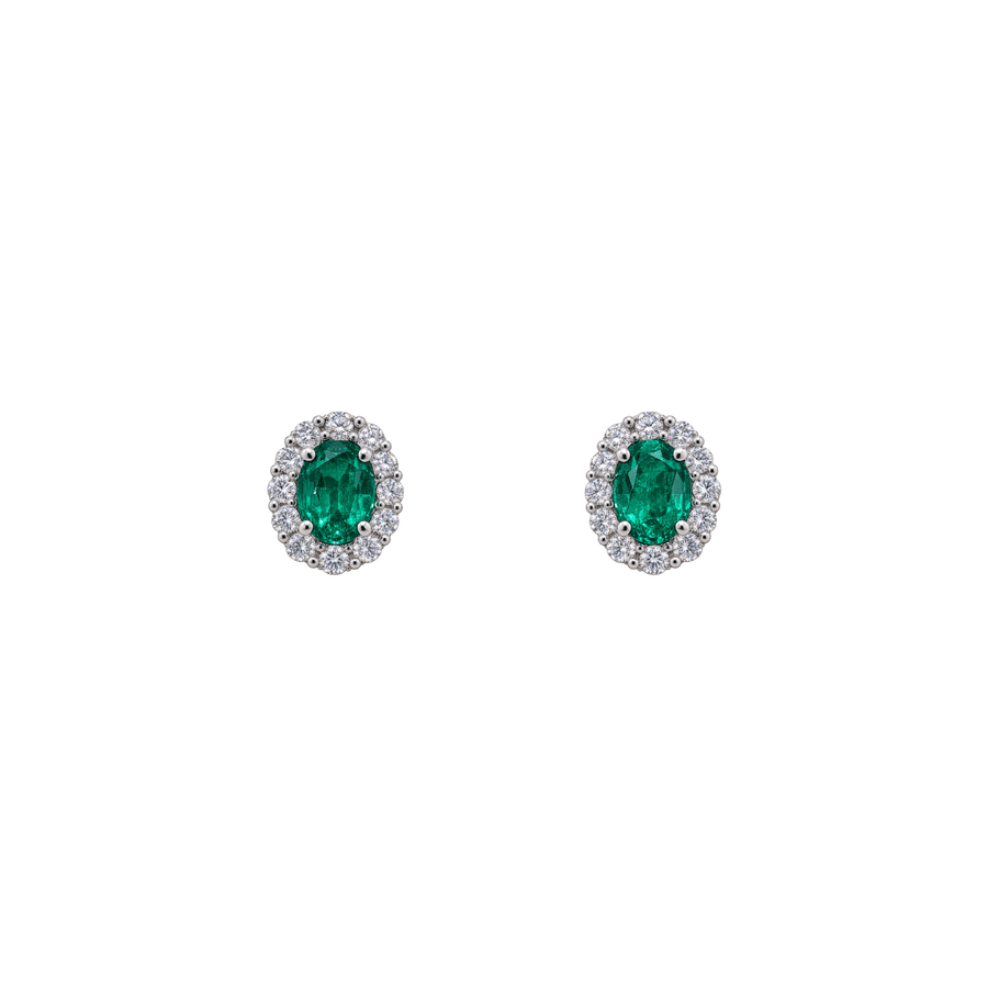 18K Emerald Diamond Halo Stud Earrings - EERTJ00082