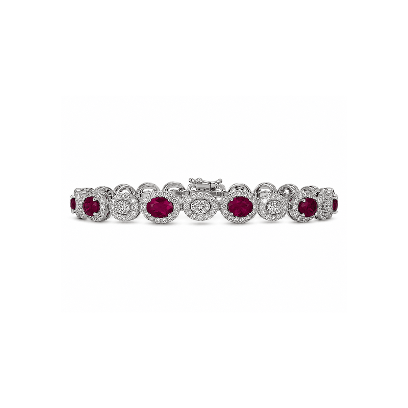 18K Ruby Diamond Halo Bracelet-18K Ruby Diamond Halo Bracelet