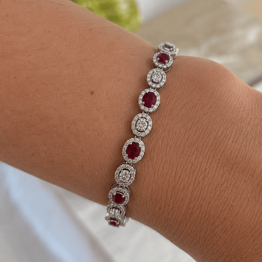 18K Ruby Diamond Halo Bracelet
