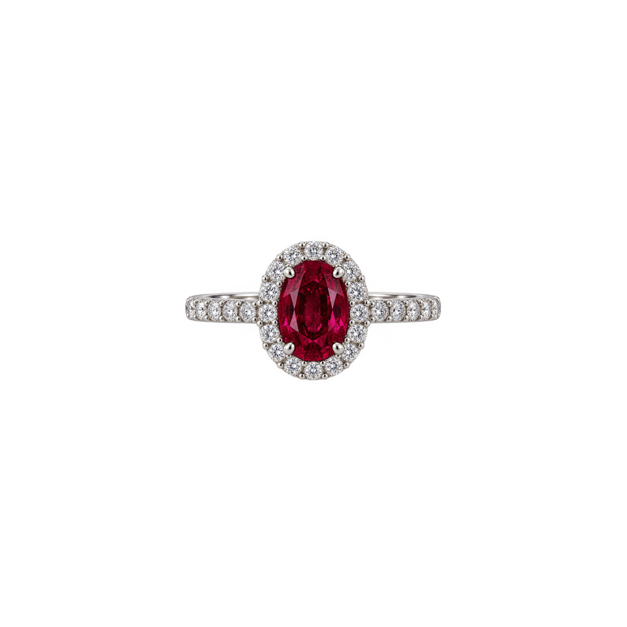 18K Ruby Diamond Halo Ring 