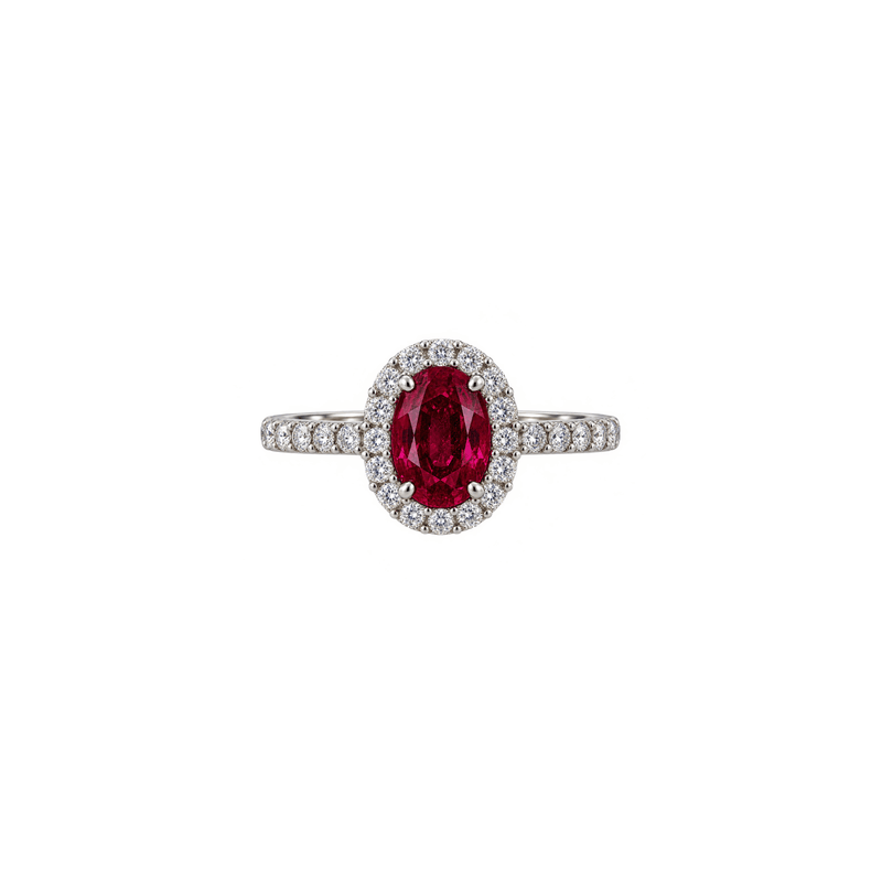18K Ruby Diamond Halo Ring-18K Ruby Diamond Halo Ring 