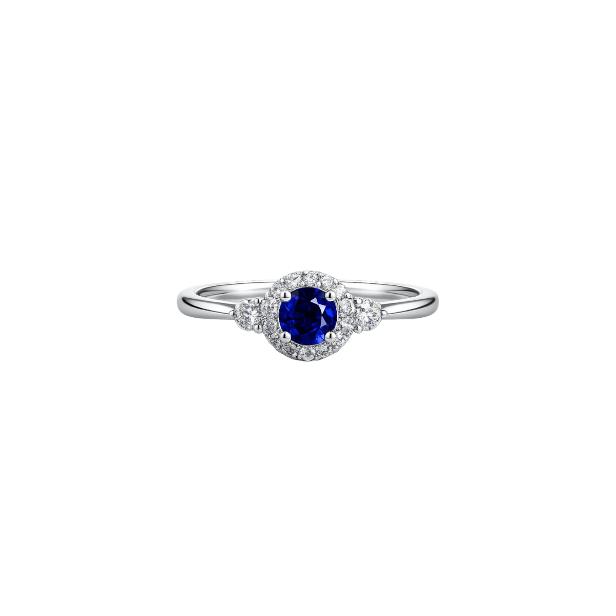 Elegant 18K white gold ring featuring a stunning 0.64-carat sapphire complemented by 0.23 carats of sparkling diamonds.