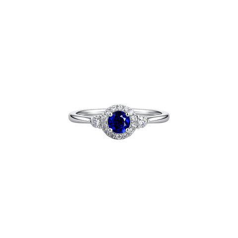 18K Sapphire Diamond Ring-Elegant 18K white gold ring featuring a stunning 0.64-carat sapphire complemented by 0.23 carats of sparkling diamonds.
