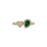 18K “Toi et Moi” Pear Cut Emerald Diamond Halo Ring-18K “Toi et Moi” Pear Cut Emerald Diamond Halo Ring - ERRTJ00158