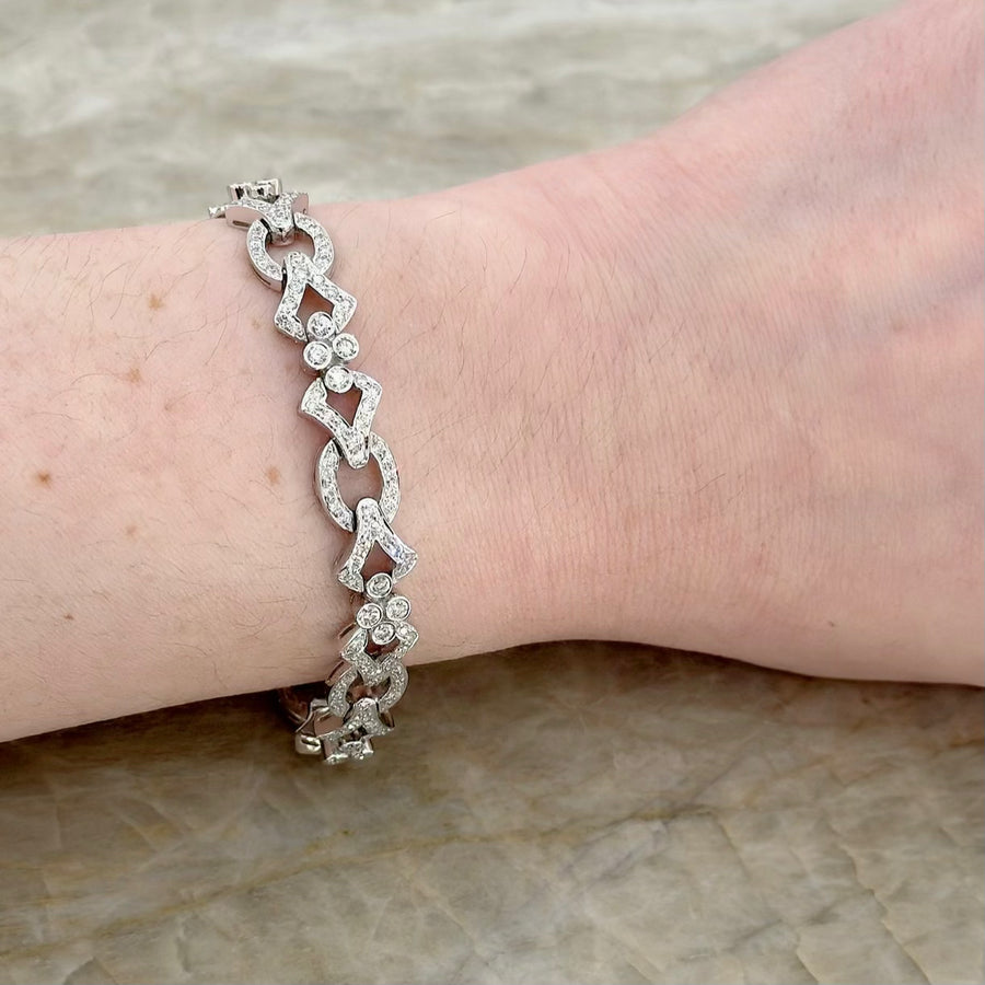 Art Deco Openwork Diamond Geometric Link Bracelet