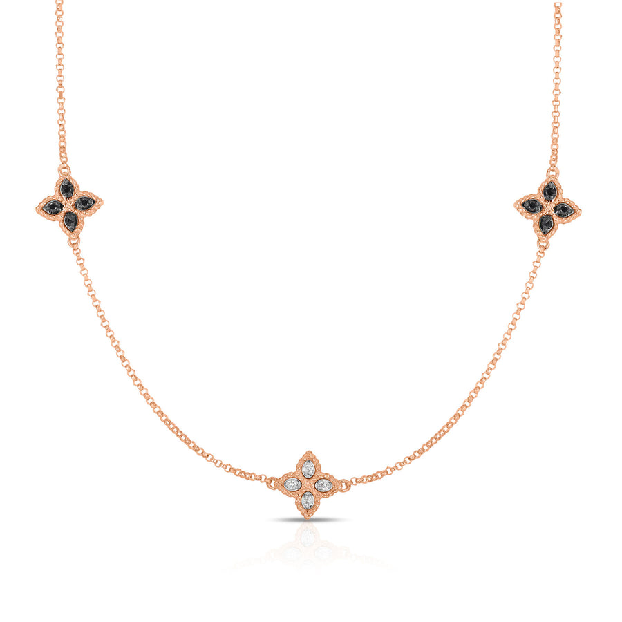 Roberto Coin Princess Flower Three Station Black & White Diamond Reversible Necklace