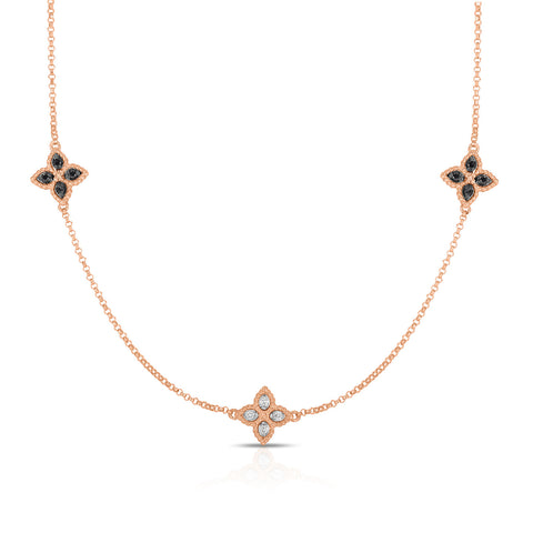 Roberto Coin Princess Flower Three Station Black & White Diamond Reversible Necklace-Roberto Coin Princess Flower Three Station Black & White Diamond Reversible Necklace