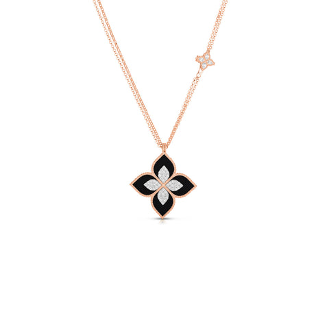 Roberto Coin Venetian Princess Large Flower Black Jade & Diamond Long Necklace-Roberto Coin Venetian Princess Large Flower Black Jade & Diamond Long Necklace
