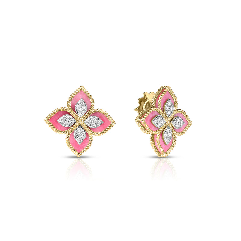 Roberto Coin Venetian Princess Diamond & Rhodonite Flower Stud Earrings-Roberto Coin Venetian Princess Diamond & Rhodonite Flower Stud Earrings