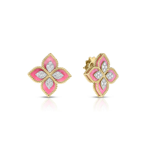 Roberto Coin Venetian Princess Diamond & Rhodonite Flower Stud Earrings-Roberto Coin Venetian Princess Diamond & Rhodonite Flower Stud Earrings