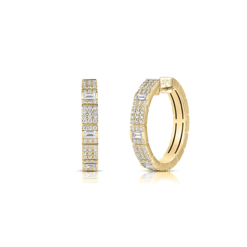 Roberto Coin Obelisco Mixed Cut Diamond Hoop Earrings-Roberto Coin Obelisco Mixed Cut Diamond Hoop Earrings