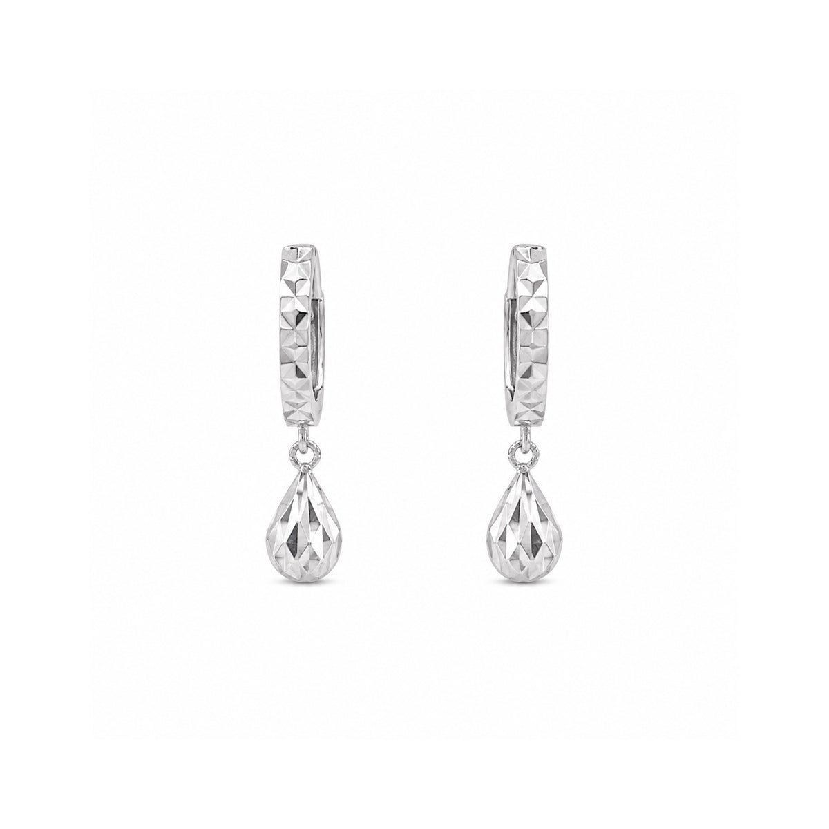 White Gold Diamond-Cut Gold Dangling Earrings