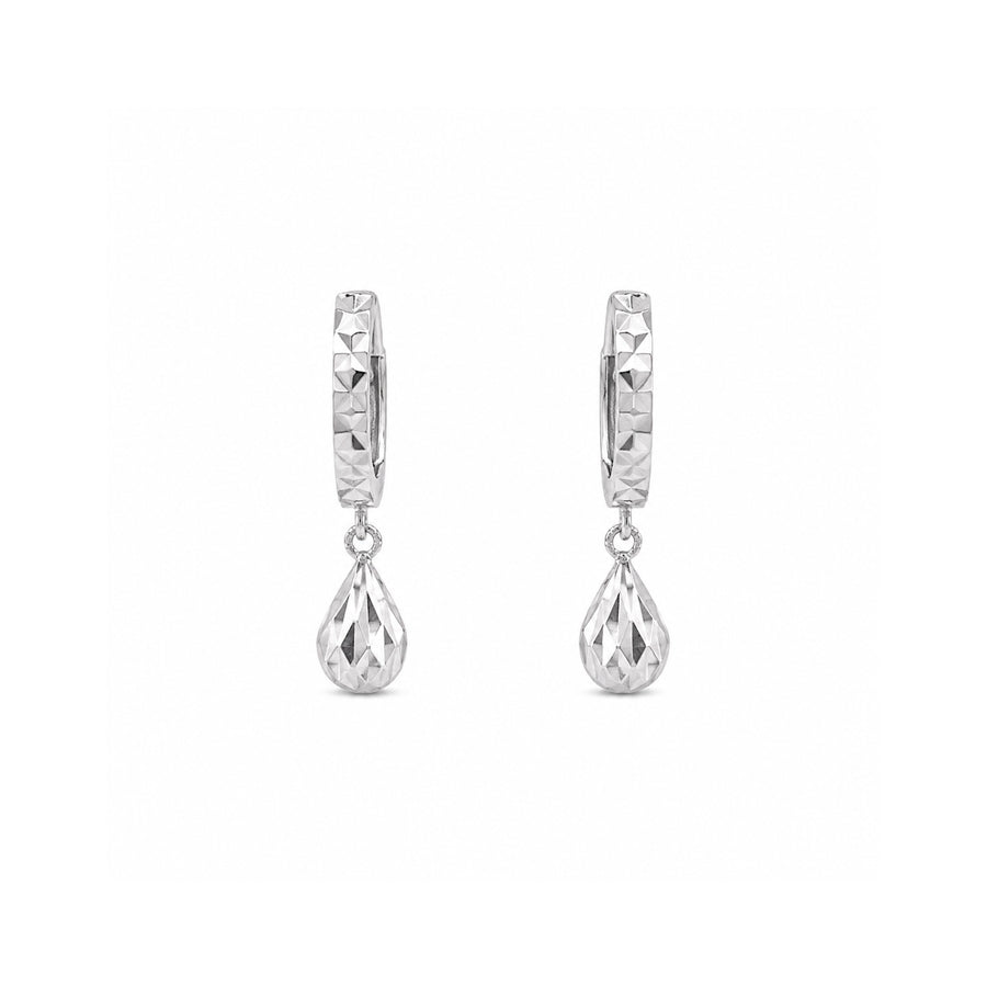 White Gold Diamond-Cut Gold Dangling Earrings