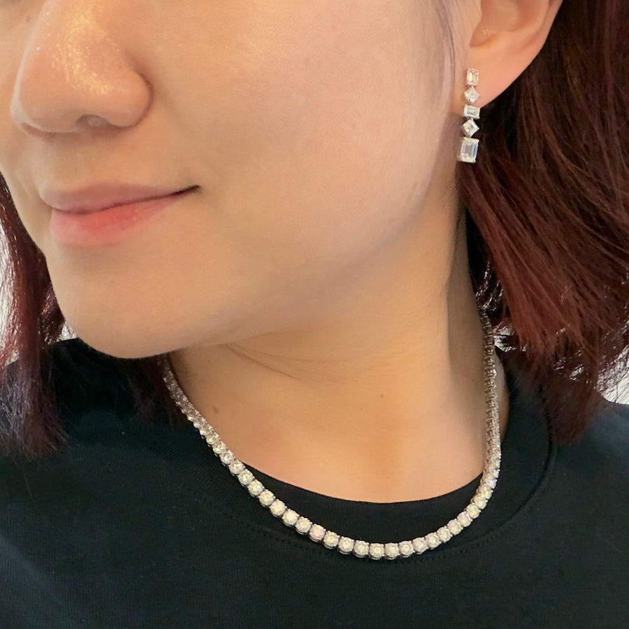 Step-Cut Emerald and Asscher Cut Diamond Linear Drop Earrings