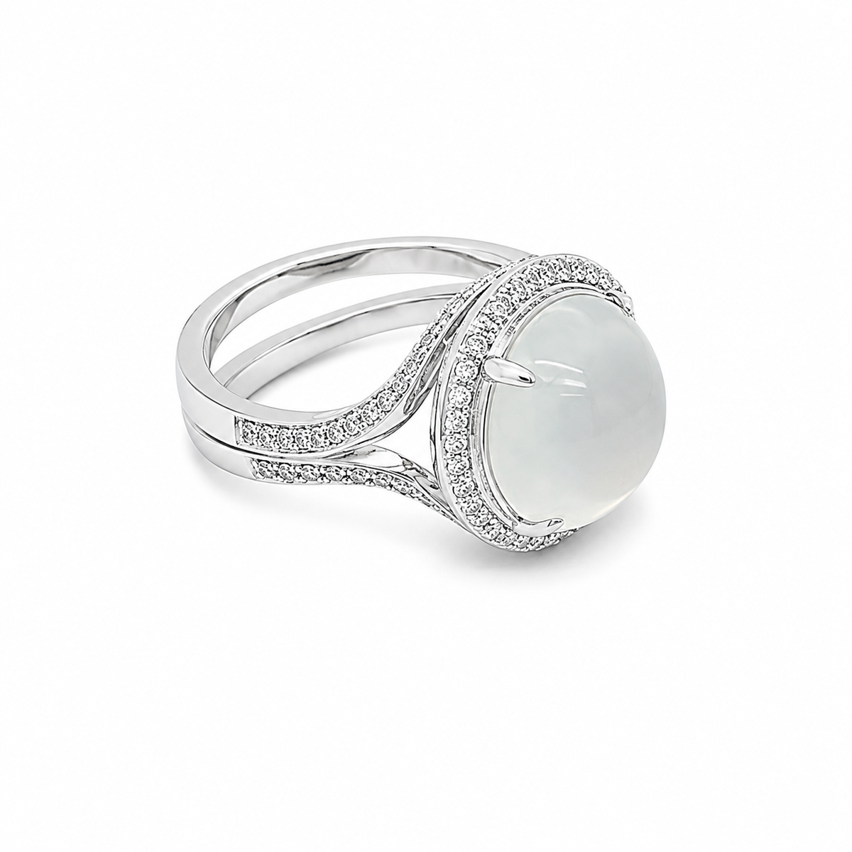 White Jade Diamond Ring