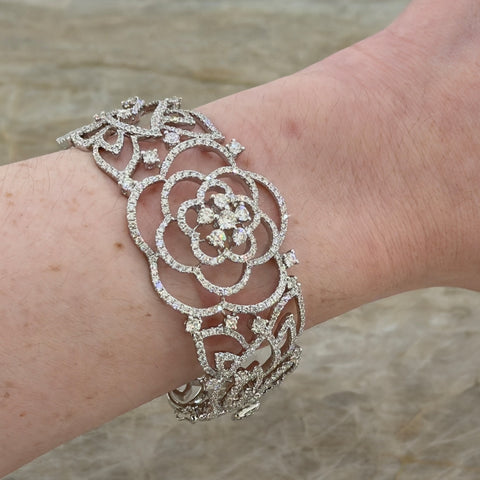 Diamond Openwork Floral Cuff Bangle-Diamond Openwork Floral Cuff Bangle