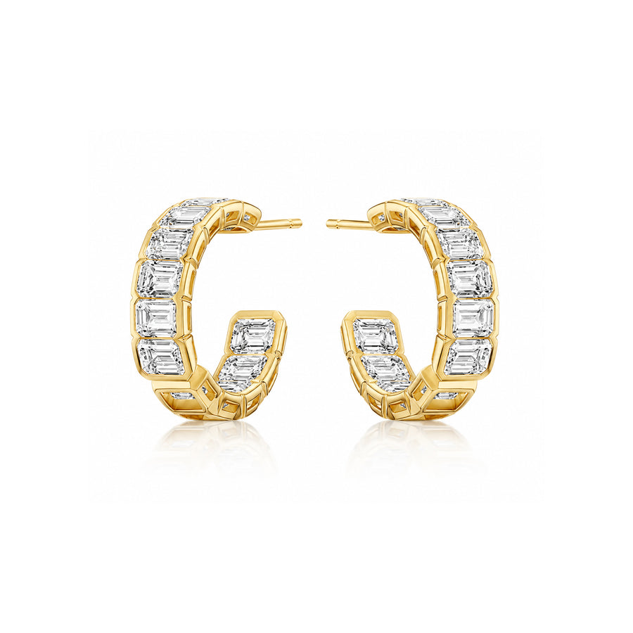 Emerald Cut Inside-Out Diamond Hoop Earrings 0.75"
