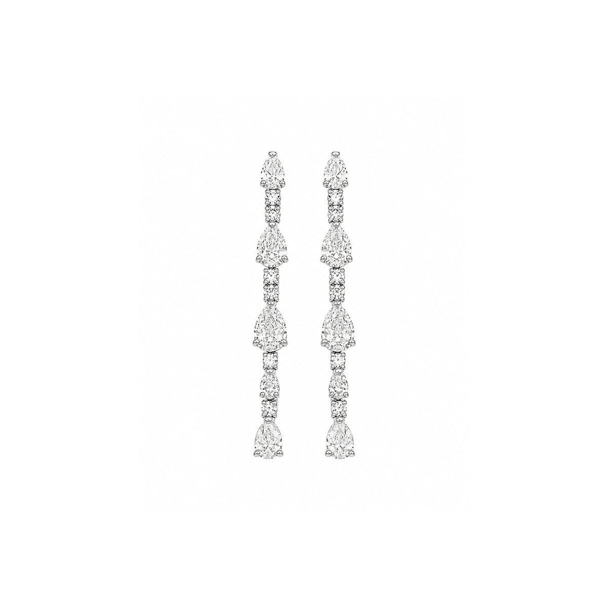 Graduated Pear and Round Diamond Linear Drop Earrings