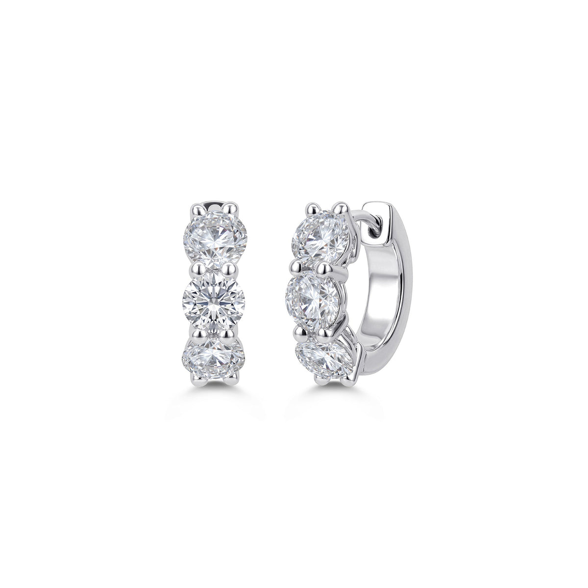 White Gold Three-Stone Diamond Huggie Earrings