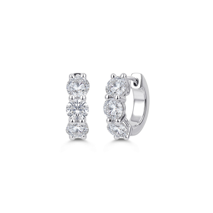 White Gold Three-Stone Diamond Huggie Earrings