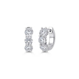 White Gold Three-Stone Diamond Huggie Earrings-White Gold Three-Stone Diamond Huggie Earrings