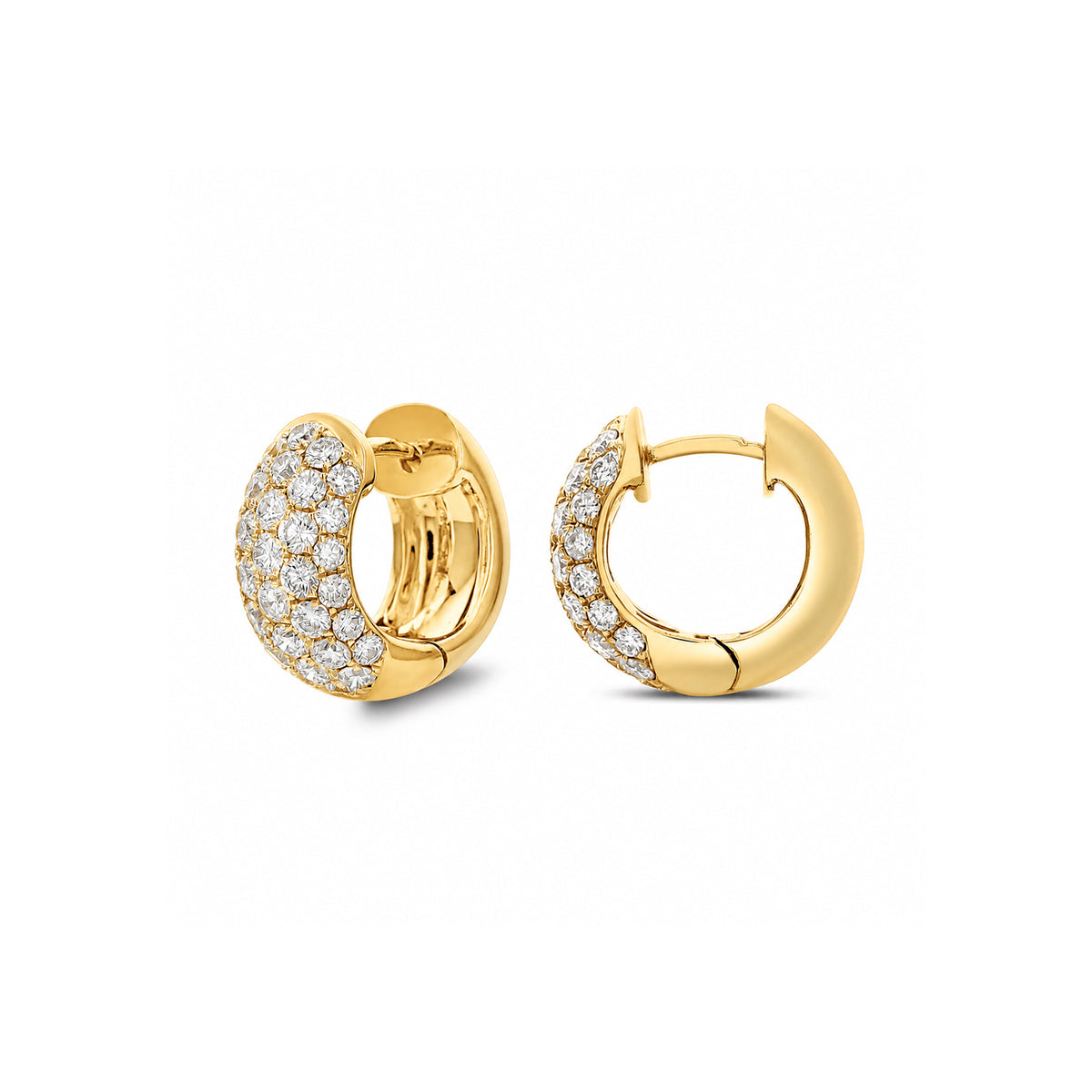 Yellow Gold Multi-Row Pavé Diamond Domed Huggie Earrings