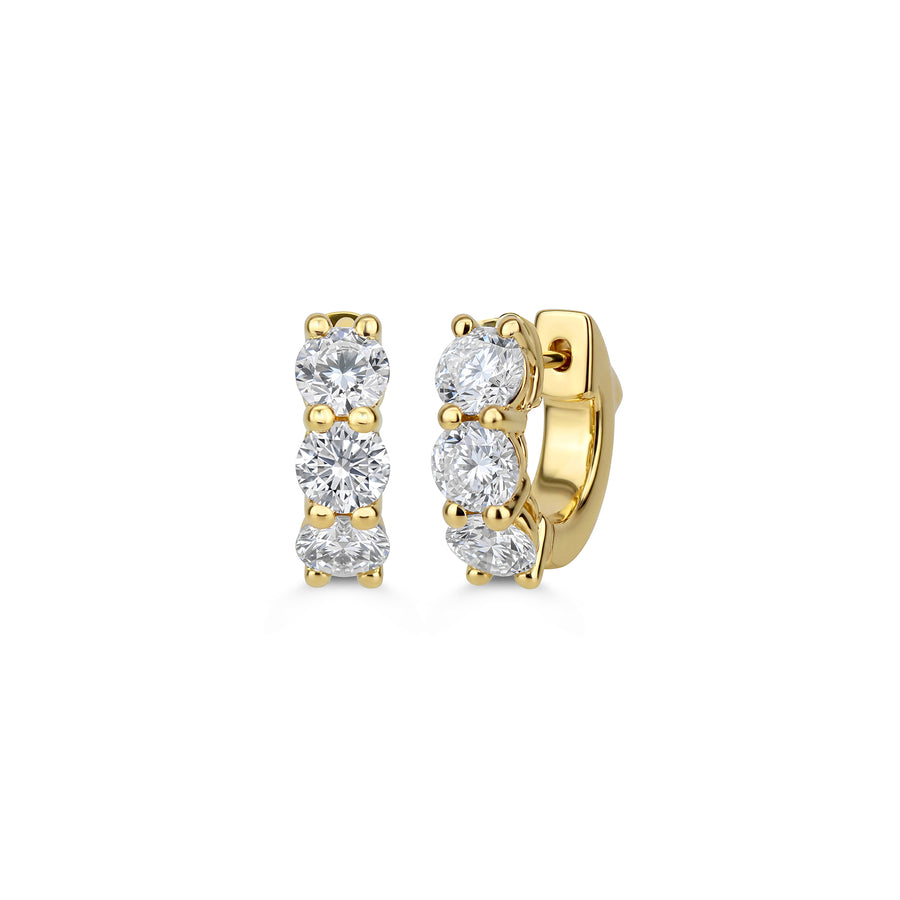 Yellow Gold Three-Stone Diamond Huggie Earrings - 1.55 CT
