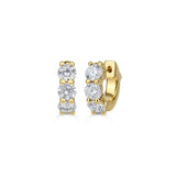Yellow Gold Three-Stone Diamond Huggie Earrings - 3.00 CT-Yellow Gold Three-Stone Diamond Huggie Earrings - 3.00 CT