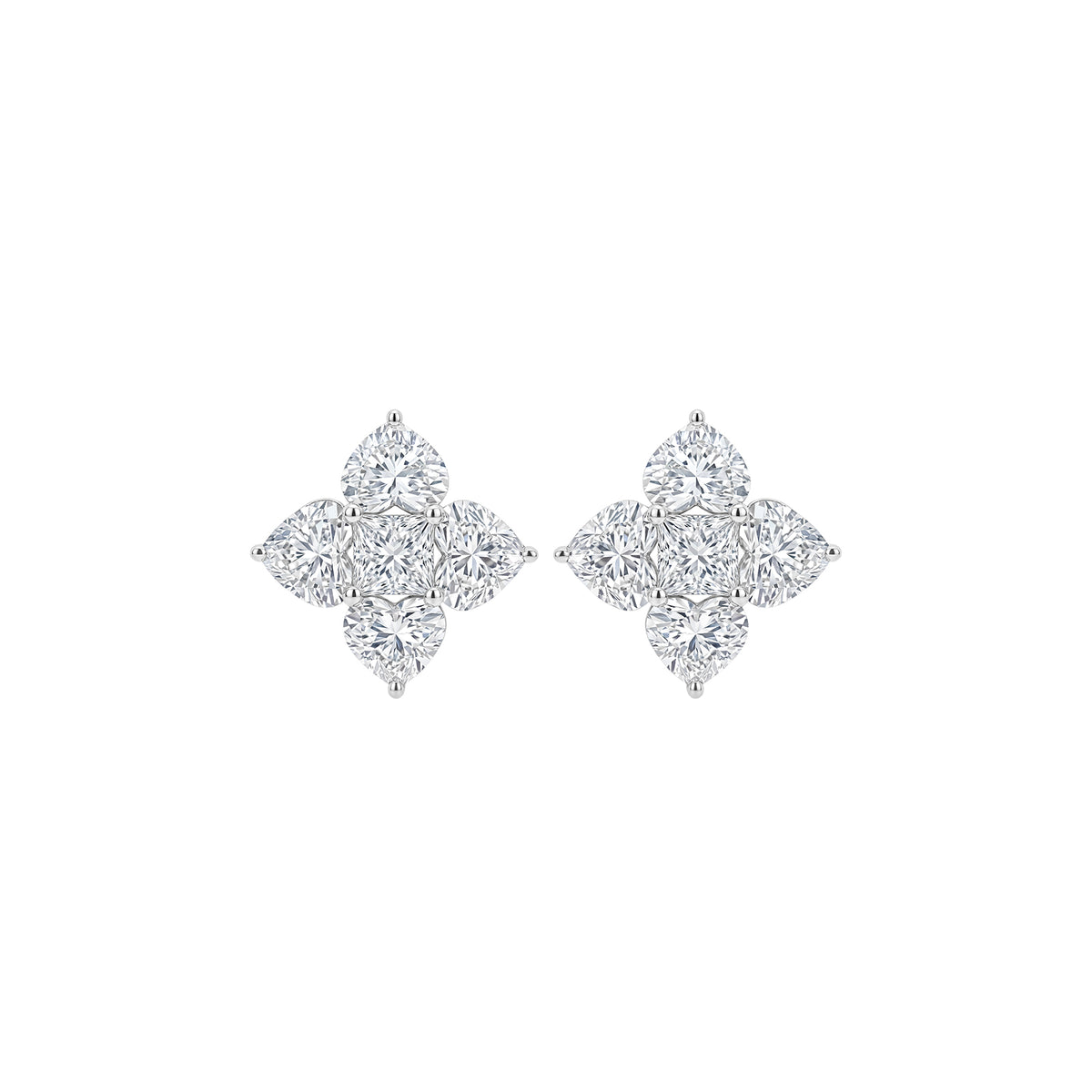 Heart and Princess-Cut Diamond Stud Earrings