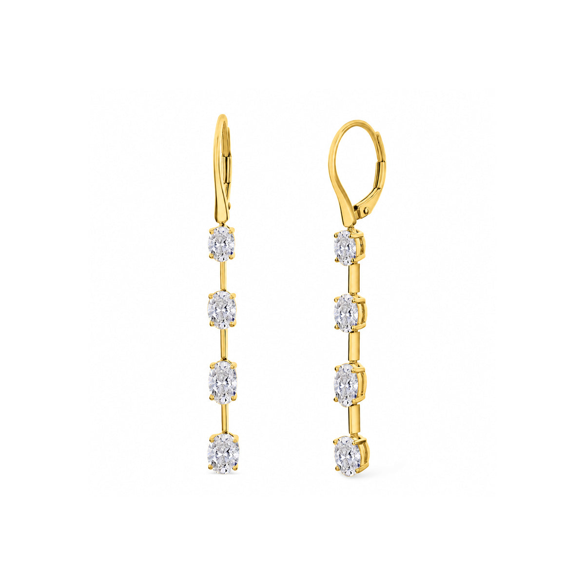 Yellow Gold Oval Cut Diamond Linear Drop Earrings