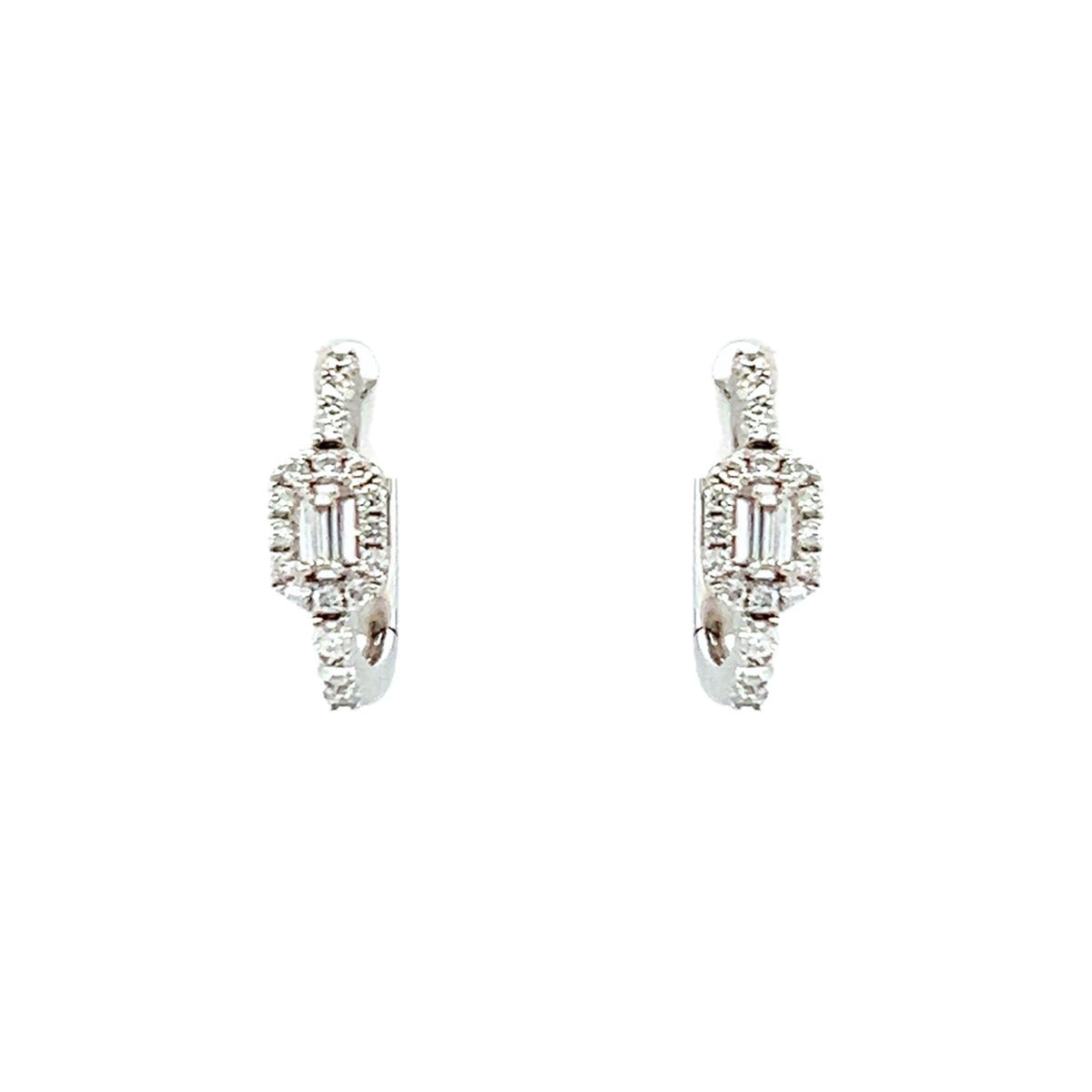 Diamond Huggie Earrings in 18 karat white gold with diamonds totaling 0.29 carats.