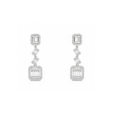 Geometric Emerald Cut & Baguette Diamond Halo Drop Earrings-Geometric Emerald Cut & Baguette Diamond Halo Drop Earrings