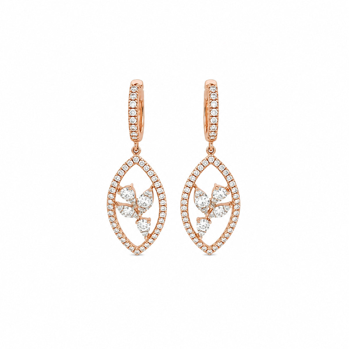 Open Marquise Floral Cluster Drop Huggie Earrings
