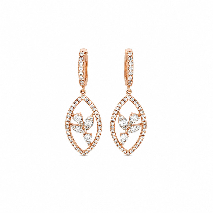 Open Marquise Floral Cluster Drop Huggie Earrings