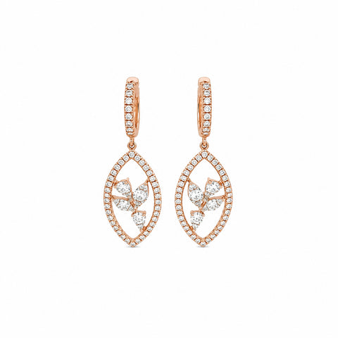Open Marquise Floral Cluster Drop Huggie Earrings-Open Marquise Floral Cluster Drop Huggie Earrings