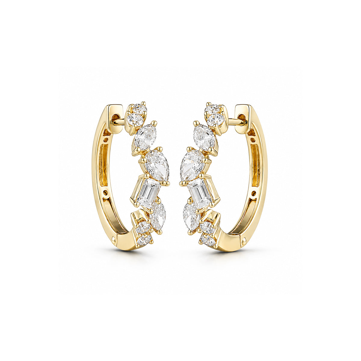 Mixed Shape Diamond Huggies Earrings