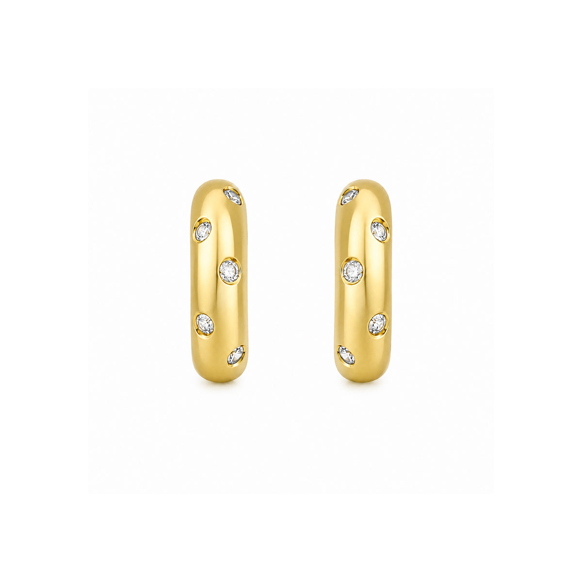 Yellow Gold Scattered Flush-Set Diamond Thick Hoop Earrings
