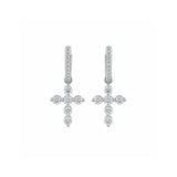 White Gold Diamond Cross Charm Huggie Drop Earrings - 1.35 CT-White Gold Diamond Cross Charm Huggie Drop Earrings - 1.35 CT