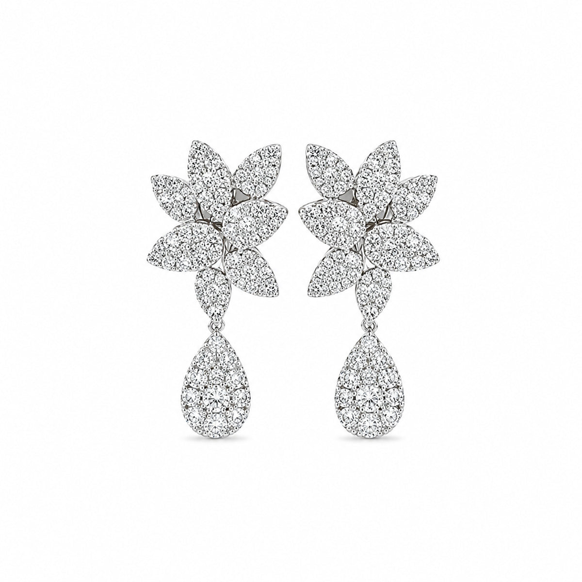 Diamond Floral Cluster and Pear Drop Earrings
