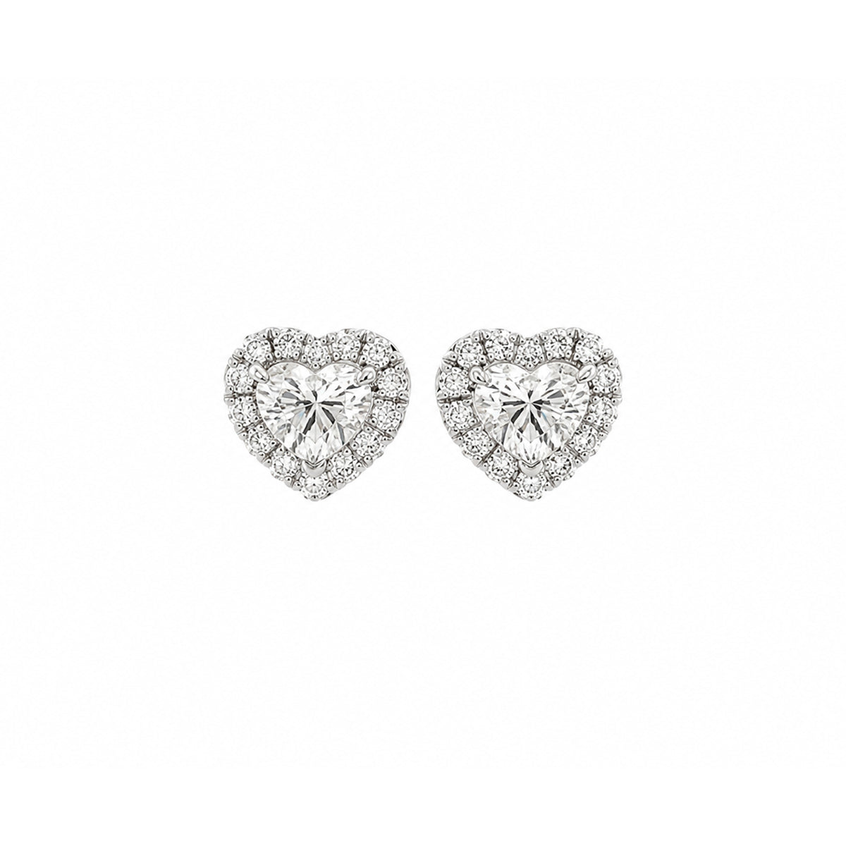 Heart Brilliant Cut Diamond Halo Stud Earrings