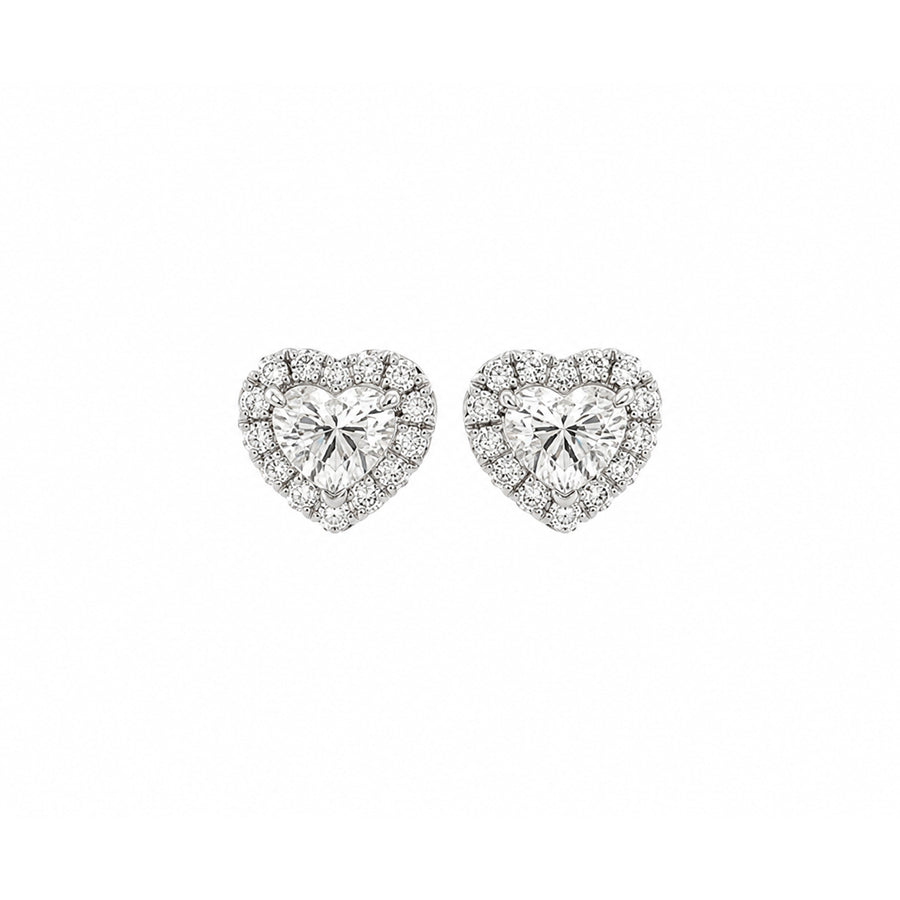 Heart Brilliant Cut Diamond Halo Stud Earrings