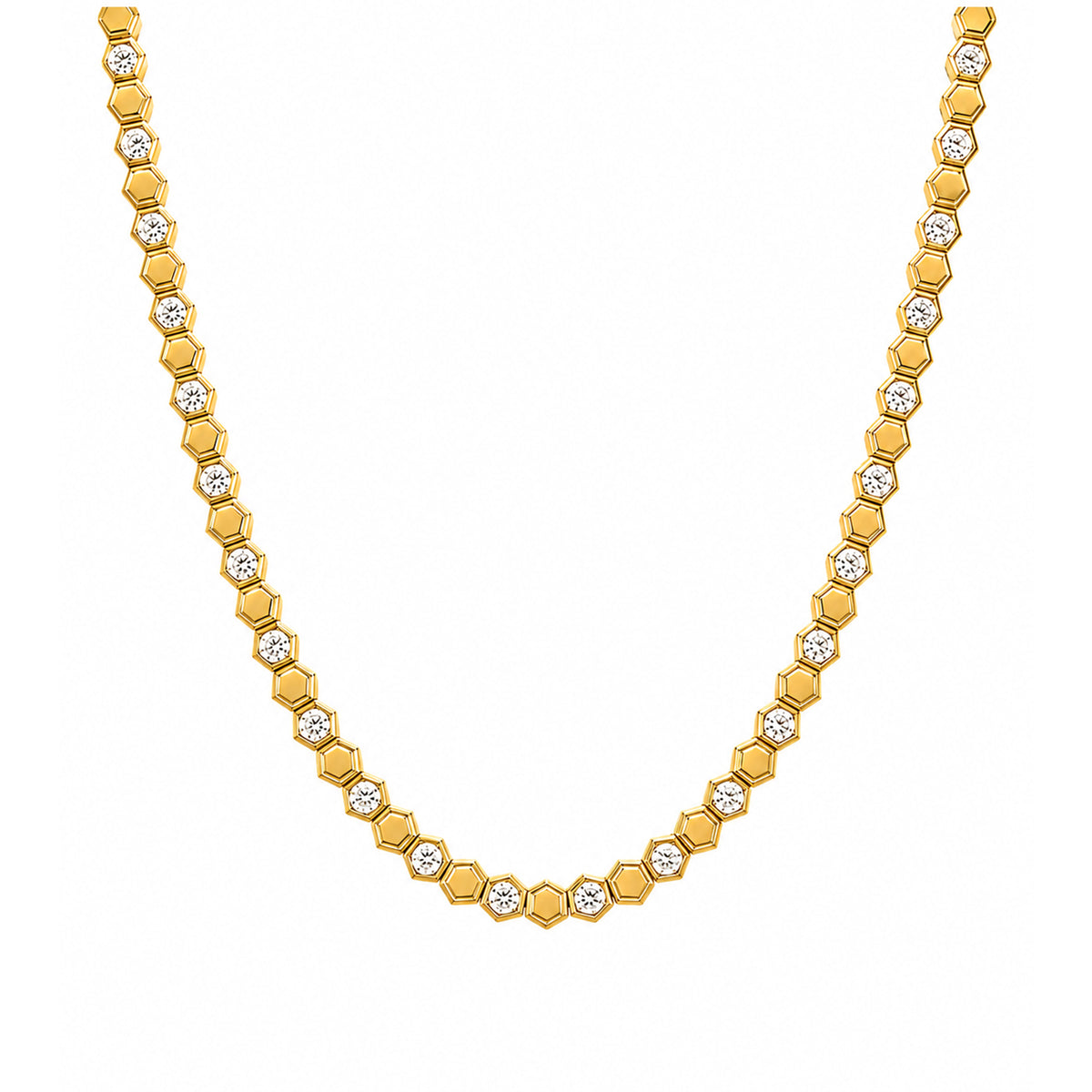 Yellow Gold and Diamond Geometric Hexagon Necklace