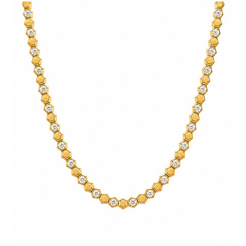 Yellow Gold and Diamond Geometric Hexagon Necklace-Yellow Gold and Diamond Geometric Hexagon Necklace